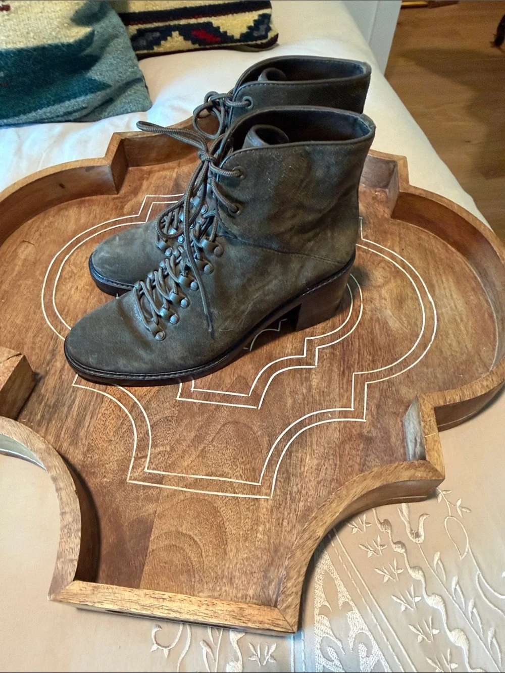 Vince Olive Green Suede Lace-Up Ankle Boots